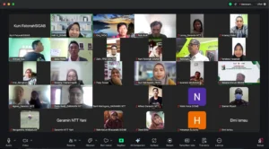 Sosialisasi terkait Buku Panduan Praktis Kelembagaan Desa yang Inklusif yang diikuti oleh para mitra secara daring